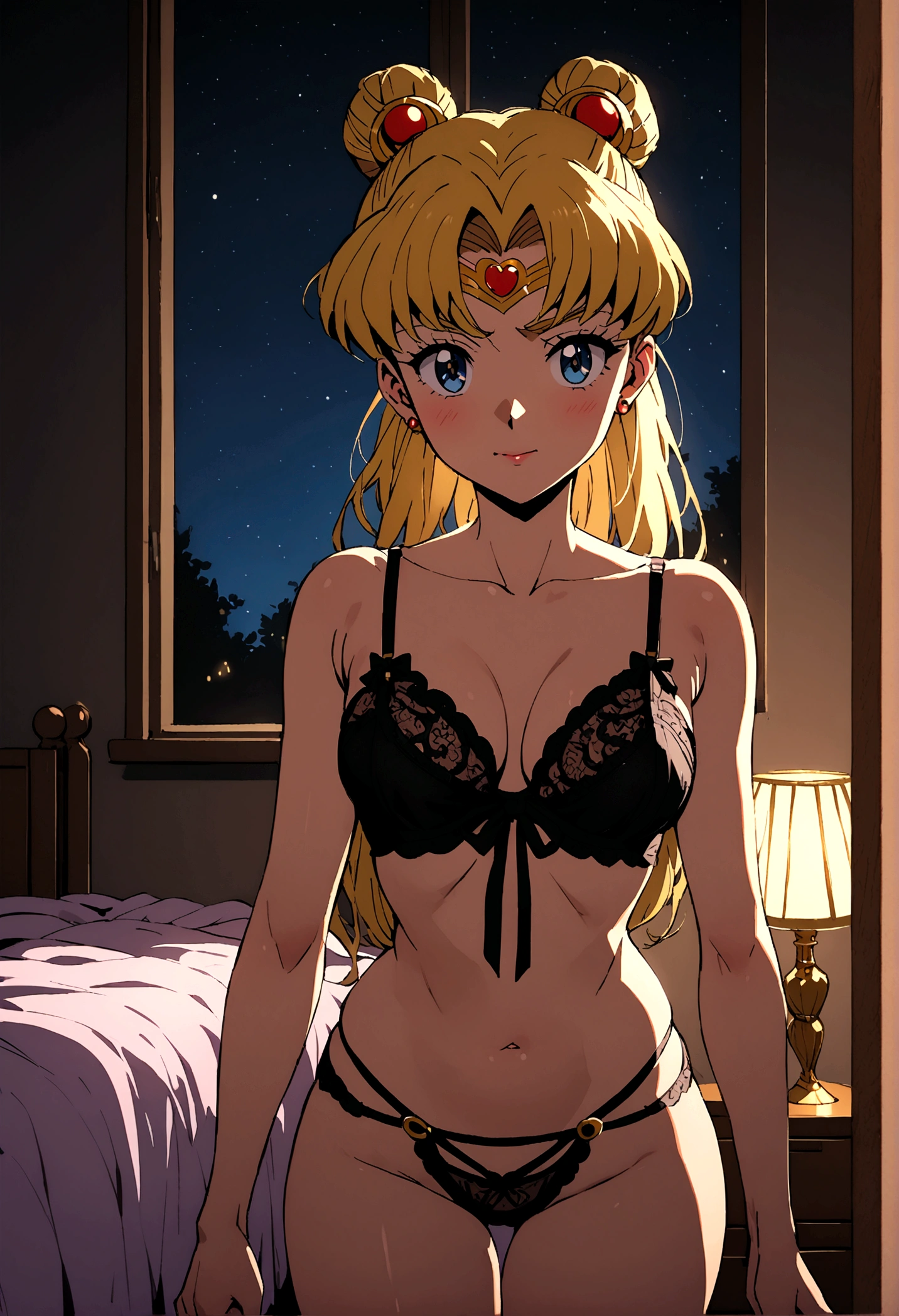 Sailor moon, lingerie, bedroom, night