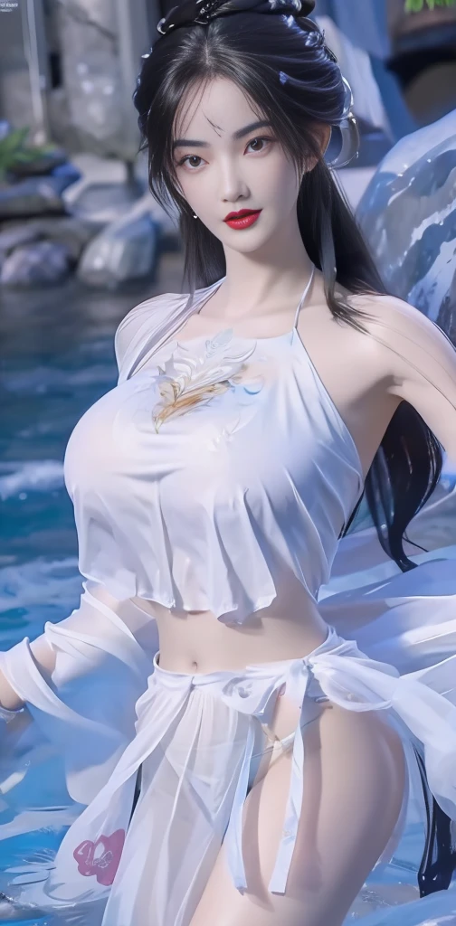 (masterpiece), best quality, expressive eyes, perfect face, beautiful age girl, rosy cheeks, shiny lipstick, clean bright white skin shining, perfect round breagantic breasts, fists, prominents, beautiful white osy cheeks, makeup, big eyes, sharp nose, glossy red lips, huge round breasts, pure white bright shini, huge breasts, raised both hands, smooth whitts, navel, xiaorouseeu, naked, pussy, perfectly round breasts, unaligneasts, tits, breast implants, ngs