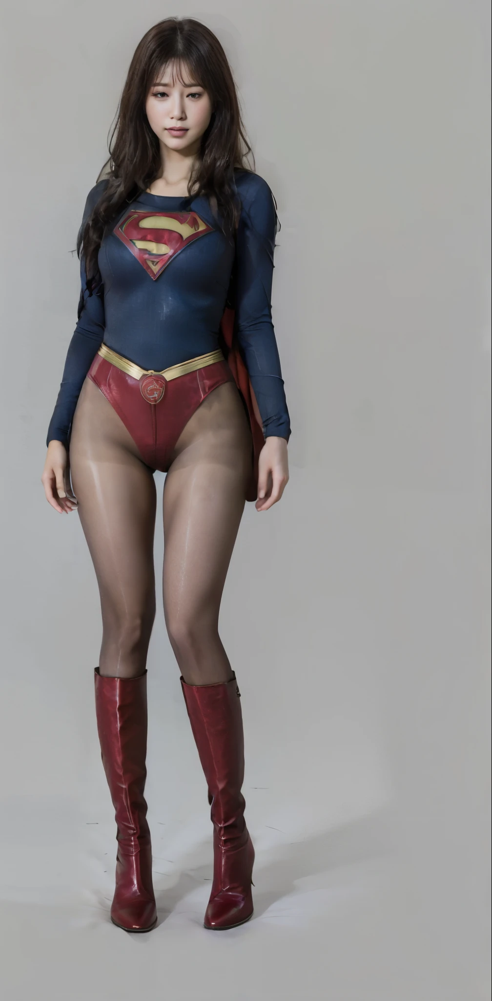 No background、Painful expression、close your eyesいる、I always keep my eyes closed、Yawning Being、is crying、suffering、close your eyes、ぴったりしたSupergirl Costume、Body-fitting costumes、Draw the whole body、(((Beautiful legs in black tights.)))、(((Grow legs、expensive、Legally express the beauty of your smile)))、((((Make the most of your original images)))、(((Supergirl Costume)))、(((Beautiful Hair)))、(((suffering)))、(((Be sure to wear black tights)))、(((You must wear red boots)))、((Best image quality、8K))、((Highest quality、8K、masterpiece:1.3))、(((Preserve background )))、Sharp focus:1.2、Beautiful woman with perfect figure:1.4、Slim Abs:1.2、Wet body:1.5、Highly detailed face and skin texture、8K
