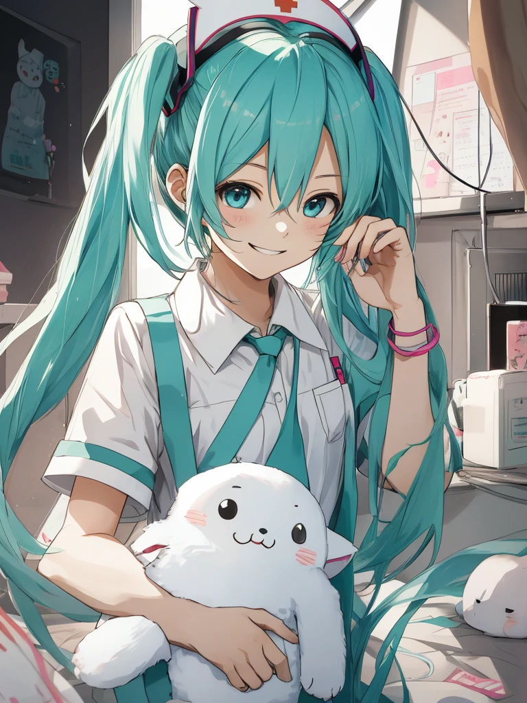 hatsune miku, nurse, cute, cat ears, smiling