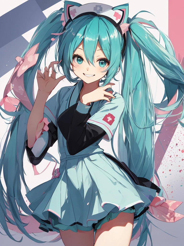 hatsune miku, nurse, cute, cat ears, smiling