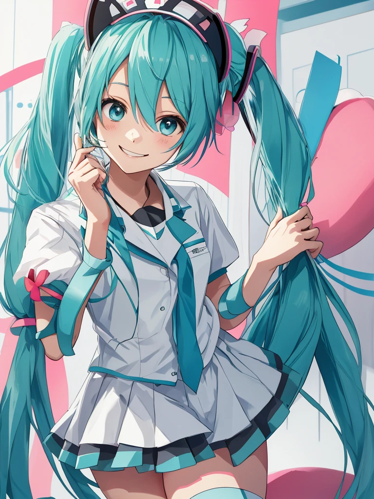hatsune miku, nurse, cute, cat ears, smiling