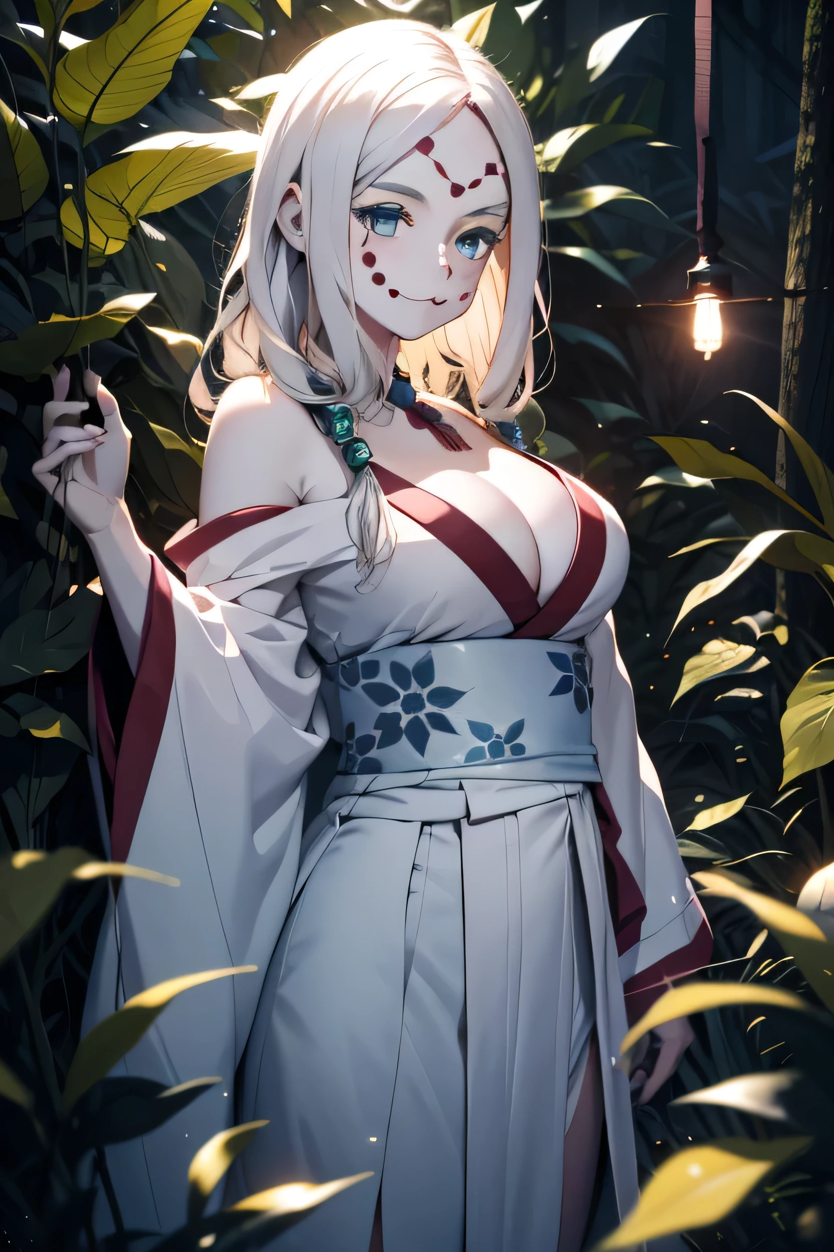 Huge breasts,(Straddling),(Open legs wide:1.2),Beautifully shaped breasts,slender,cleavage,(White kimono),(Black panty),花魁,Mother Spider,Showing panties,1boy,POV,About from,breasts focus,spider webs,Ruins,shame,seductiv,Impregnation,Tatami mats,Indoor,Shoulder and breasts out,disheveled clothes,high socks