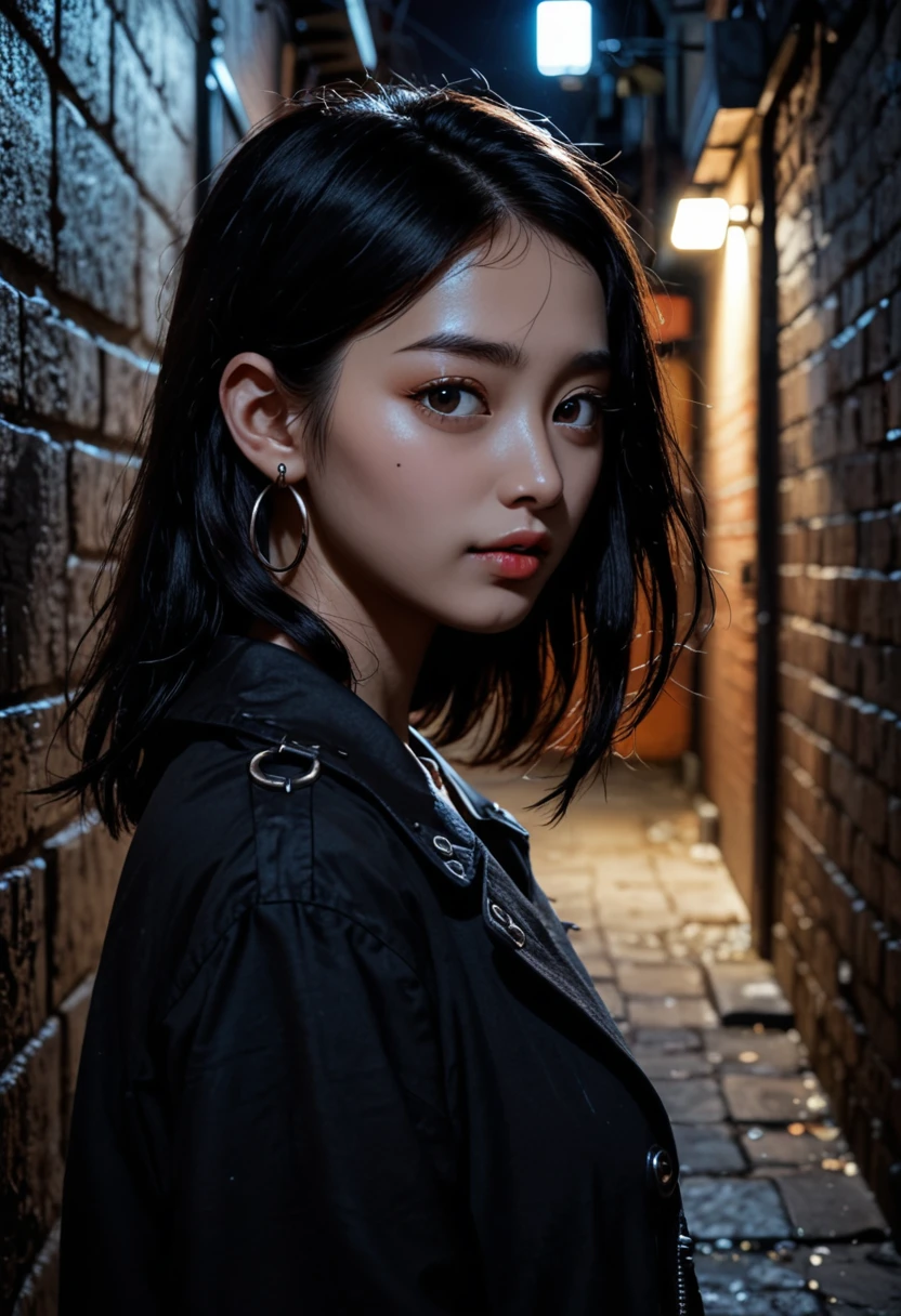 Fraction_9,Fraction_8_Direction_7_up,Every detail is exquisite,Korean,Korean pop music,
portrait,(shadow:1.4),night,Dark Alley,O-rings,