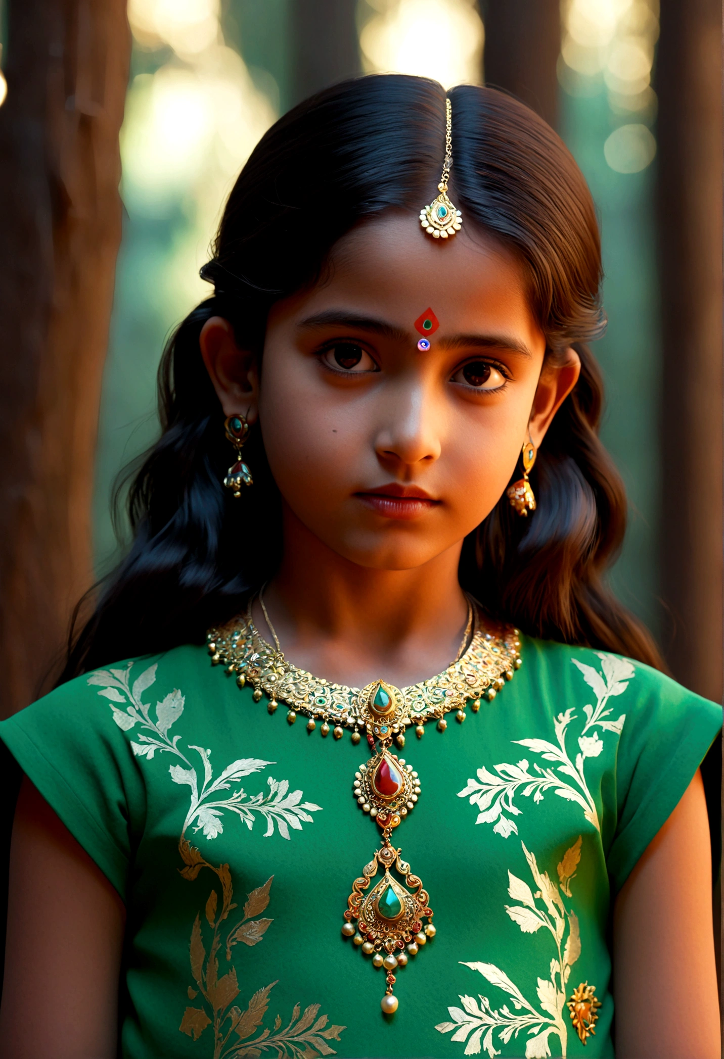 Portrait of an Indian village girl on a date in the forests of Himachal Pradesh, cinematic, photo shoot, shot with 25mm lens, depth of field, tilt blur, shutter speed 1/1000, F/22, balance white, 32k, Super-Resolution, Pro Photo RGB, Half Backlight, Backlight, Dramatic Lighting, Incandescent, Soft Lighting, Volumetric, Conte-Jour, Global Illumination, Screen Space Global Illumination, Dispersion, Shadows, Rough, Flickering, Lumen Reflections, Screen Space Reflections, Diffraction Grading, Chromatic Aberration, GB Shift, Scan Lines, Ambient Occlusion, Anti-Aliasing, FKAA, TXAA, RTX, SSAO, OpenGL-Shaders, Post Processing, post-production, cell shading, tone mapping, CGI, VFX, SFX, incredibly detailed and intricate, hyper maximalist, elegant, dynamic pose, photography, volumetric, ultra-detailed, intricate details, super detailed, ambient –uplight –v 4 –q 2