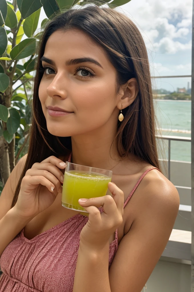 Ágatha Nunes drinking acerola juice