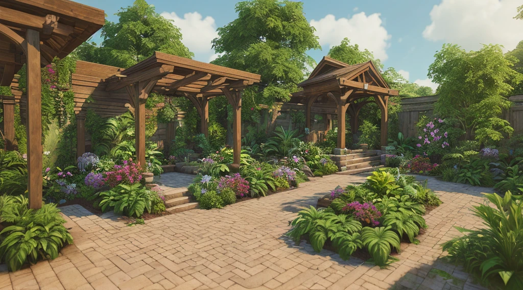 there is a small garden with plants and a wooden structure, rendered in lumion pro, rendered in lumion, enscape render, rendered in enscape, detail render, highly rendered!!, detailed render, plants and patio, lumion render, very detailed render, fully detailed render, rendered in povray, natural realistic render, rendered in unreal engine 6
montestori, preschool kindergarten wooden hut