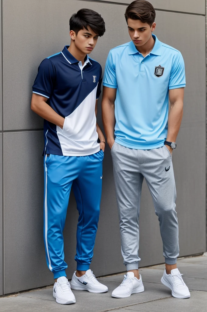 Sports uniform for interclasses with white polo and jogger with baby blue and black