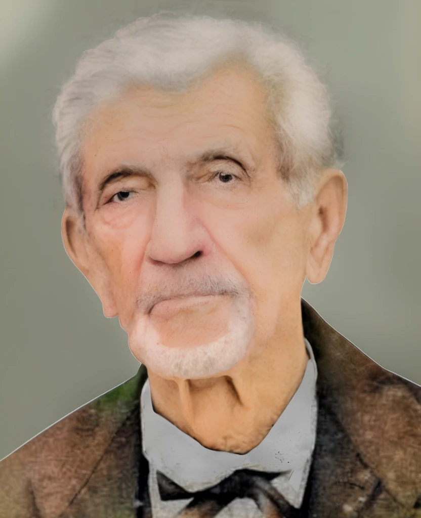 there is a digital painting of a man with a bow tie, inspired by László Beszédes, "Portrait of Leonard Cohen, Senior 3D Rendering Artist, a colorized photo, inspired by Karl Gerstner, portrait photo of an old man, drawn with photoshop, inspired by Morris Kestelman, inspired by Gianfredo Camesi