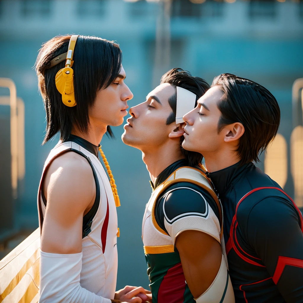 Buck and bucky from master of the air kissing 