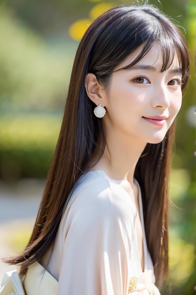 fortune teller,((full body)),((photo)),((best qualtiy, 8K, tmasterpiece:1.3)), Focus:1.2, perfect figure beautiful girl:1.4,1girl,cowboy shot,look at viewer,incredibly absurd, beautiful and cute girl with a photorealistic face, showcasing top-quality craftsmanship, A Japanese woman who works as a fortune teller at a fortune telling parlor, 21 years old, hairstyle is long, deep black hair, shiny, silky texture, diagonal bangs cut above the eyes, side parted hair with a lot of volume, layered hair around the face, amber eyes, fair and fine skin, gentle oval face, cool double eyelids, long eyelashes, thin eyebrows with a natural curve, straight nose, small nose, naturally pink and light lips, plump cheeks that suit a smile, gentle jawline, long neck, beautiful nape, , delicate, well-balanced proportions, slender limbs, small A-cup breasts, beautiful Japanese appearance, elegant Japanese-style kimono with white and pale colors as the base, silver and natural stone earrings and necklace, Japanese patterned fan, beautiful, neat, Japanese style, healing, beautiful girl, kind, gentle, tolerant, knowledgeable, insightful, September