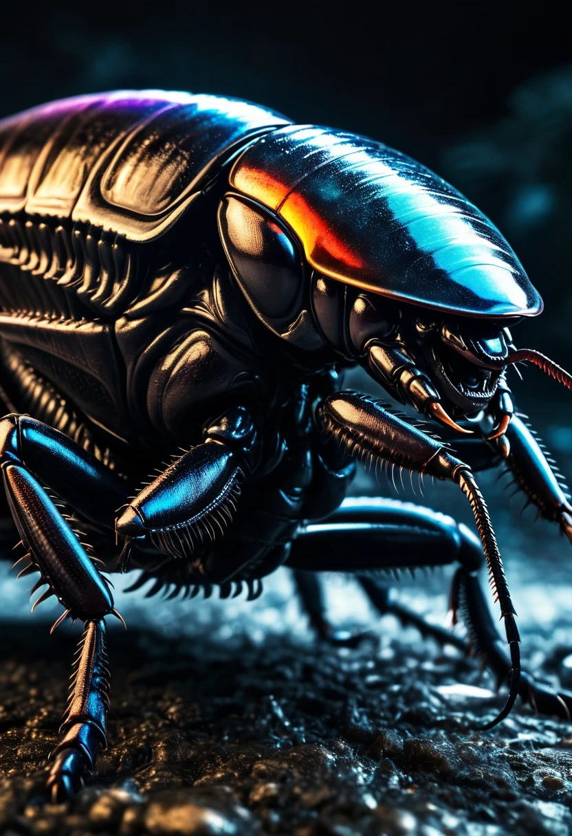 (((Extreme close-up Xenomorph Cockroach hybrid surreal and cinematic images Color Splash images)),(((Front Images)))