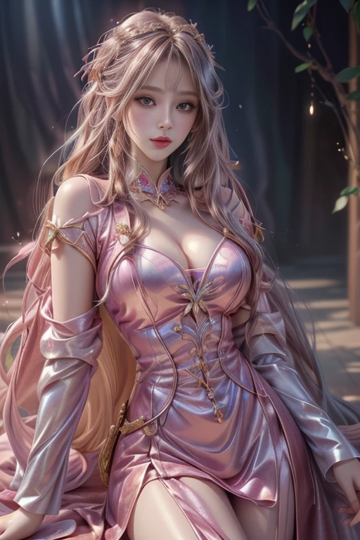 (best quality, realistic, photo-realistic:1.37), vibrant colors, smooth curves, sensual pose, soft lighting, anime-style, long flowing hair, detailed eyes and lips, alluring gaze, intricate clothing, fantasy backdrop, dreamy atmosphere.