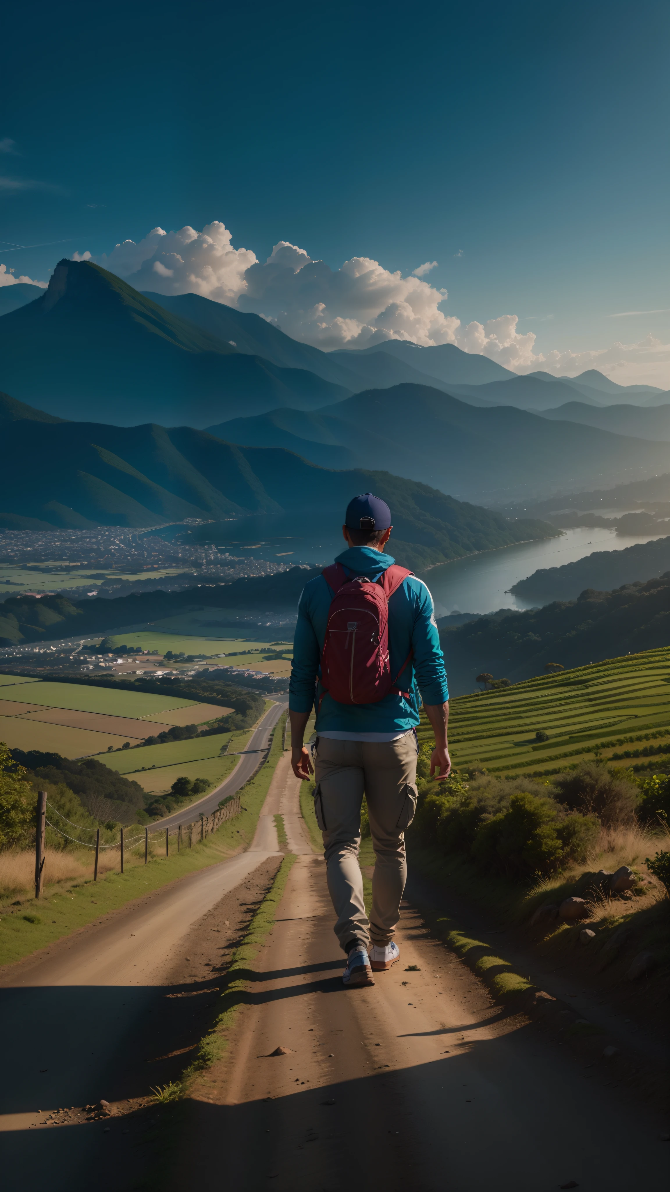 man, man decent, decency, well dressed, country man, Rural, pants, Long pants, landscape, nature, rios, River, sunset, sunset, mountain, mountains, Paths, Path, Camino al sky, palms, realistic body, detailed body, body photorealism, Alone, Path reto, natural views, divine, clouds, cloud, skys, sky, sky, floor, sky detallado, Path rumo a, Back, manly man, virile, vigorous, strong, well dressed, decent, to walk, run, Path, Path da beauty, life path, nature,  nice place, sky, of coasts, indio, sky, God, skys, Path, Path da beauty, place with river, palm, Fields, beauty natural, nature, men&#39;s walk, Caminhe no Path, forest, forests, River, Rivers, beauty, Path reto, Hacia los skys, celestial, olhando o Path reto, rendering, photorealistic, ultra high definition | |, 4k, Detailed textures, futuristic colors, detailed colors, realistic contrast, detailed contrast, detailed shadows, realistic shadows, High repetition, 8k, Realistic sharpness, detailed sharpness, 8k realism, realistic contrast, detailed contrast, detailed realistic colors, Realistic natural colors, highest definition, detailed sharpness,