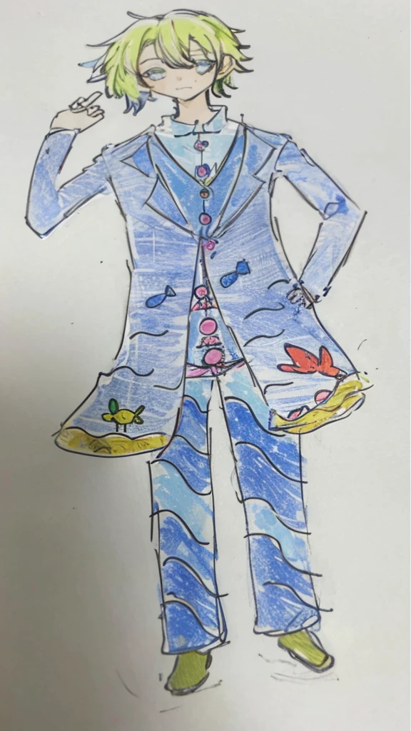 Handsome　cute boy　suit　marine motif　Curly hair　　short hair　whole body　Fantasy