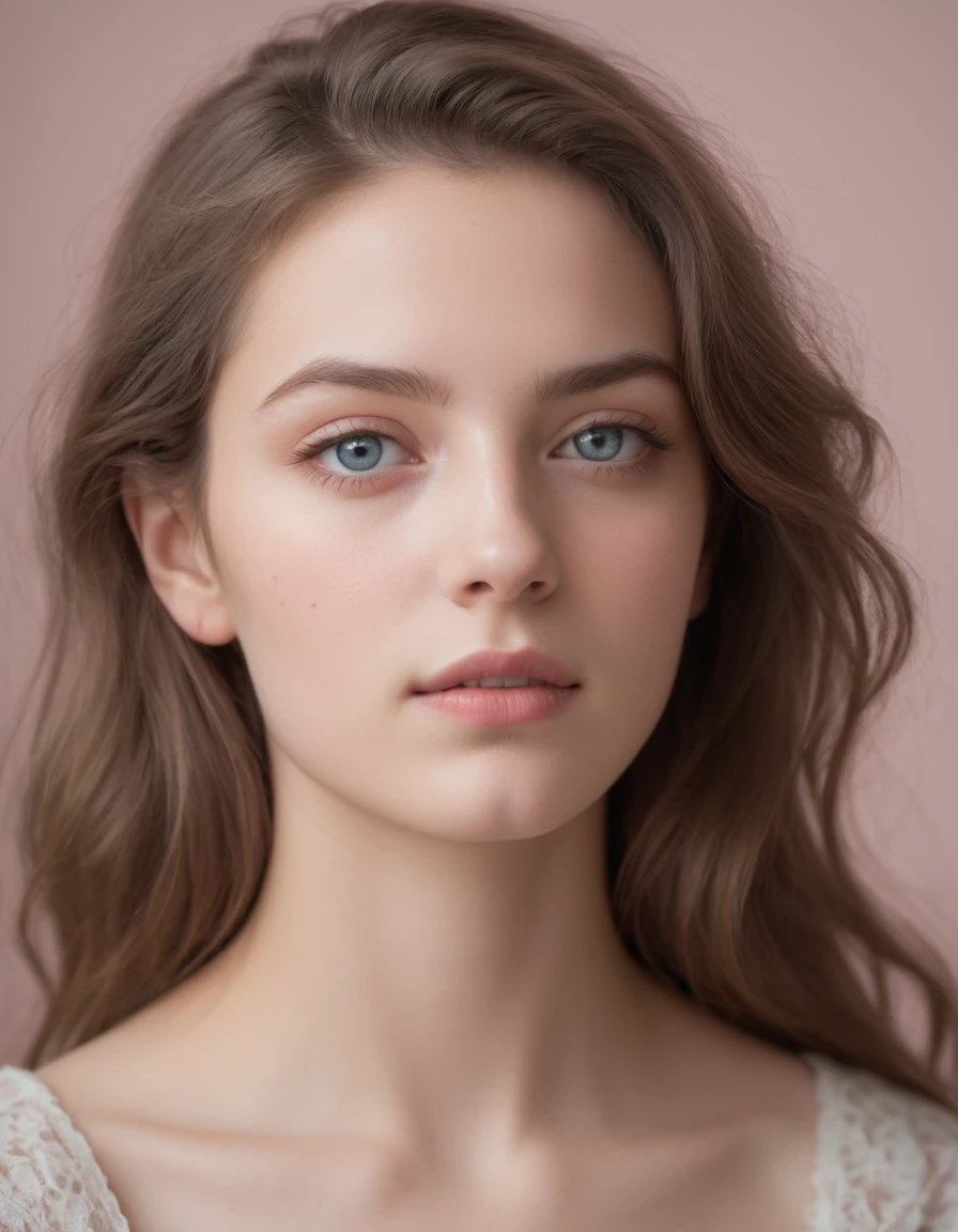 A portrait oF a (youthFul muse:1.3), (tresses rose vif:1.2), Regard perçant, soFt light accentuating delicate Features, subtil (smirk oF curiosity:1.1), toile de fond pastel, Haute résolution, depth oF Field, Nikon D850, 1/125s, F/2.8, ISO 100, minimaliste mais frappant, profondeur émotionnelle, charme spontané, (eFFervescent personality:1.1) capturé, émotion brute, expression authentique, la photographie numérique, portrait perFection, angle au niveau des yeux, aura calme,