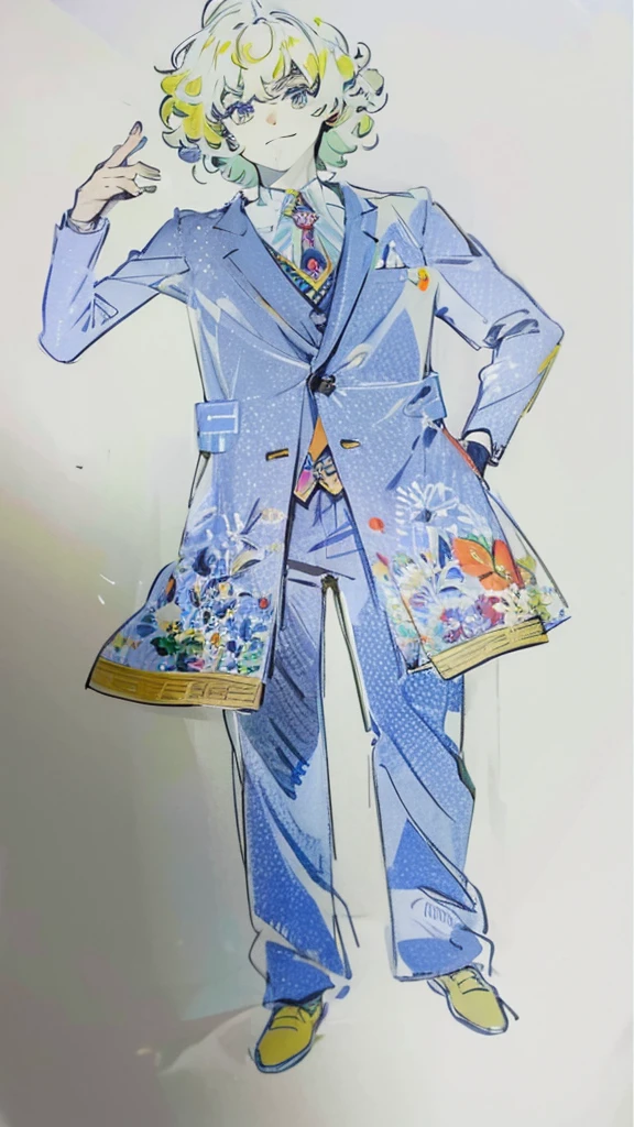 Handsome　cute boy　suit　marine motif　Curly hair　　short hair　whole body　Fantasy
