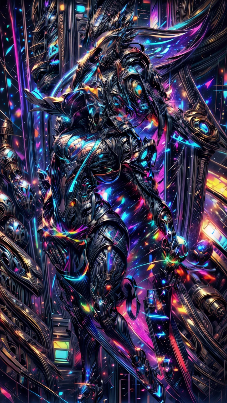 An ultra-realistic and ultra-detailed (Legendary Multicolored Psychedelic Masterpiece), ((HOLDING A GORGEOUS COLORFUL RAINBOWLUMINESCENT GALAXY IN HER HANDS)), ((full body portrait)), (Dynamic Angle), best quality, (Angled View), 1girl, She is a Gorgeous Magical Alchemist, a very noble Caucasian lady, ringed silver eyes, Calm, half closed eyes, thin body, slim waist, small breasts, (bare legs), Awesome Black Hair, a confident smile, ((HOLDING A GORGEOUS COLORFUL RAINBOWLUMINESCENT GALAXY IN HER HANDS)), Celestial Star Map, highly detailed expensive wizard's skirt, beautiful, dramatic, backlighting, night, midnight, (Multitude Of Stars), beautiful fantastic night view, (ultra-detailed, finely detailed beautiful eyes and face), high resolution, 8k UHD, perfect anatomy, perfect fingers, Highly detailed scenery, Highly detailed background, perspective, depth of field, atmospheric