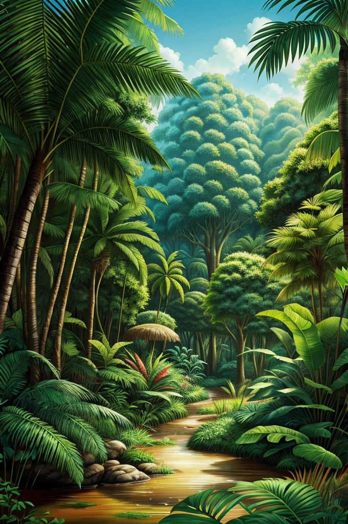 Dense jungle background in cartoon