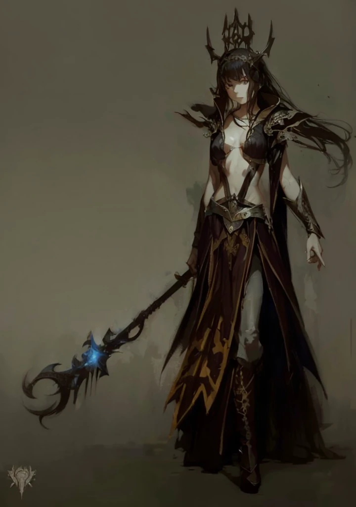 i drew this art after the person posted some lore pics on game of thrones - so im sure the artist can be figured out - credit to thos e who was the inspiration, 1girl, solo, staff, breasts