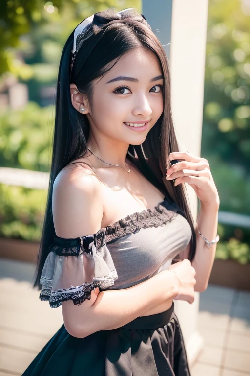 masterpiece, Highest quality, 8k, Two young and beautiful girls, Baby Face、(((((2girls)))))、((((((10 years old)))))),((Small breasts:1.3)), photo shoot, Cute Face, Thighs,、smile, 10 generations, Detailed face, Background blur、Long Hair、Black Hair、Small breasts、Small breasts、Cleavage、Tight waist,Off-the-shoulder knit dress