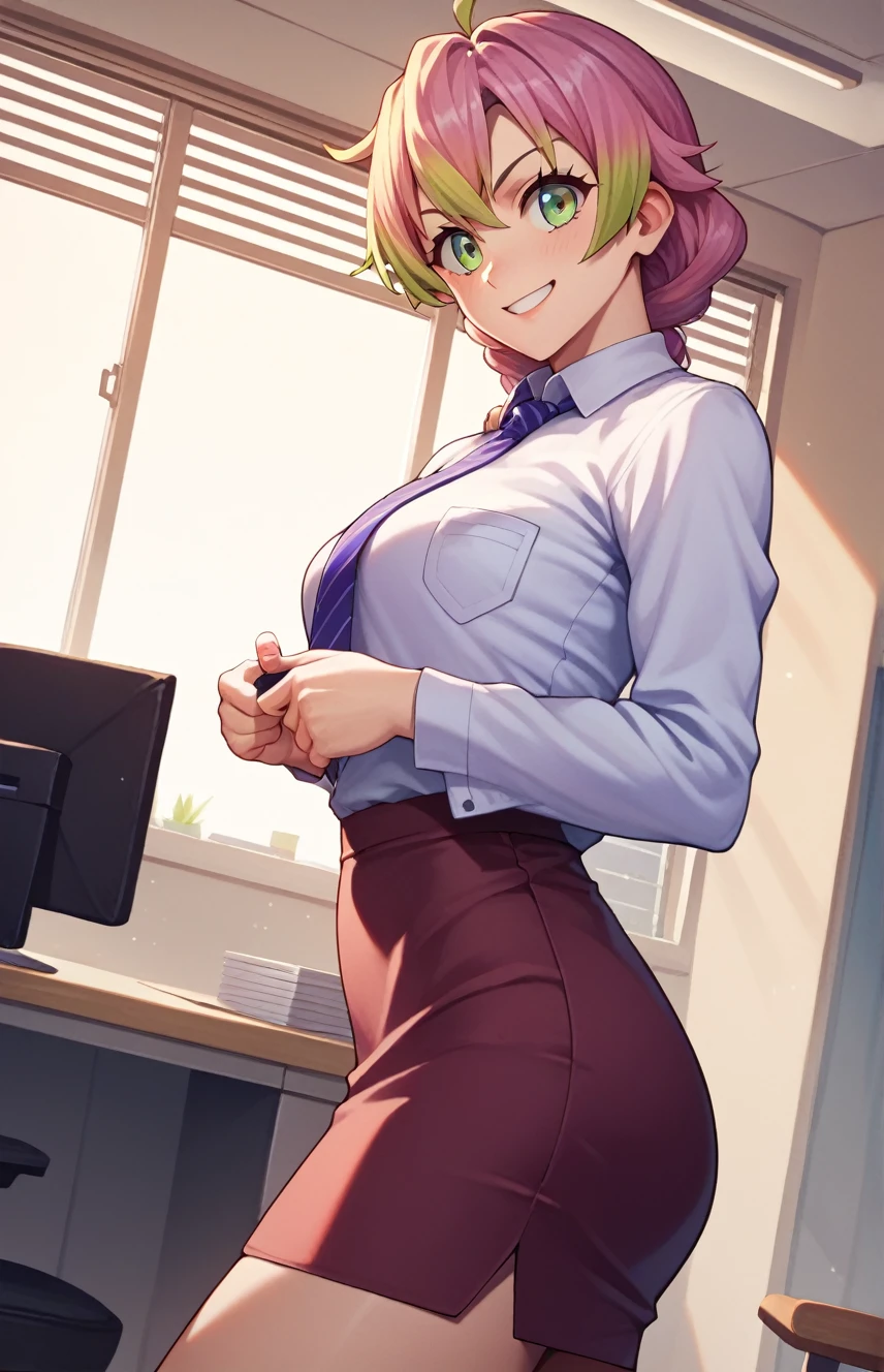 score_7_superior, Break Source_anime, K Mitsuri V4XL, One girl, alone, smile, office lady, Office Room, indoor, Professional Light, Are standing, Dutch Angle, 