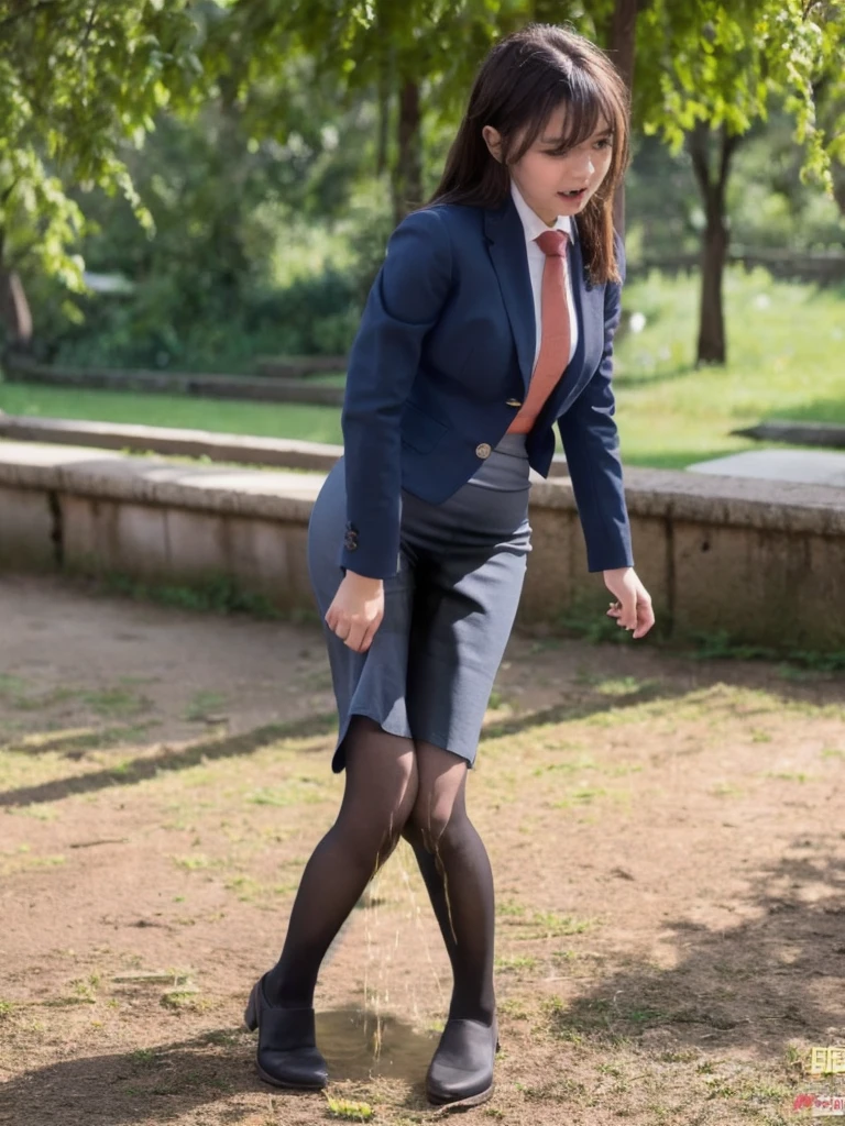 (masutepiece,High quality,16k:1.1),(depth of fields:1.3) ,((front body:1.35)), Ukrainian ,Woman, blonde,makeup,((cotton business suit, short black pencil skirt)), tights,huge breasts, voluptuous, thicc, curvy,(Looking at Viewer:1.3),(full body shot:1.2),(Beautiful Morning view of town:1.2),peeing self, wetting her clothes, can't hold her pee face, wetting herself desperate,wet skirt very badly in the front, her body can't hold her pee and wets herself ultra desperate in the middle of the cicty in absolute desperaton wetting herself, pee runing down her legs, standing up, hyper pee desperate face, big pee pudle