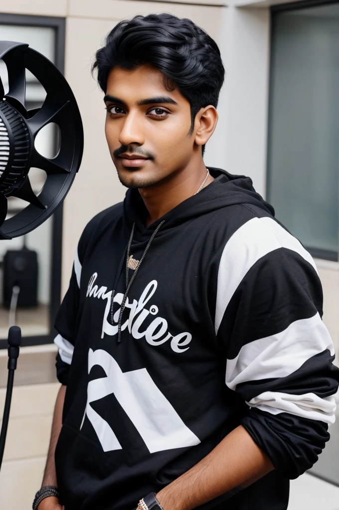 One Indian men he was a youtuber he was a white and black skin mix and he have a big mic