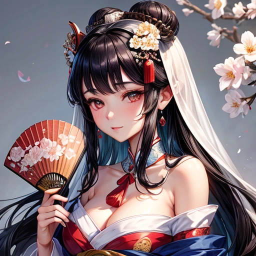 Holding a fan、Arabian woman with flowers in her hair, Exquisite digital illustrations, Beautiful artwork illustration, Amazing digital illustrations, Beautiful digital art, Inspired by Yoon Doo-seo, In the style of digital illustration, Empress of China, Portrait of a Geisha, Beautiful Fantasy Empress, Beautiful digital illustrations, 美しいPortrait of a Geisha, Portrait of a Geisha