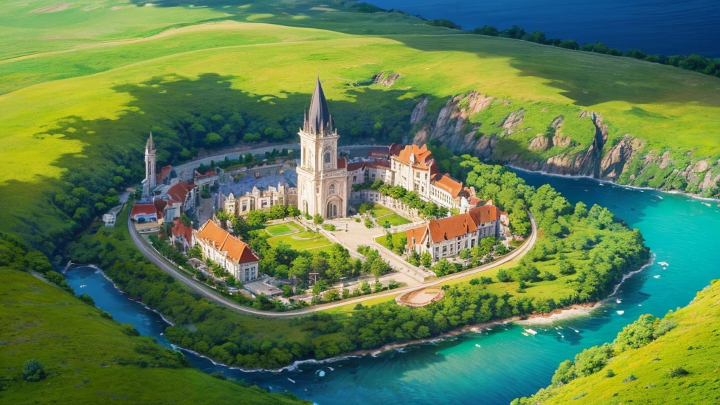 Mystical beauty of nature. Aerial view. 8K, true, There are many small houses