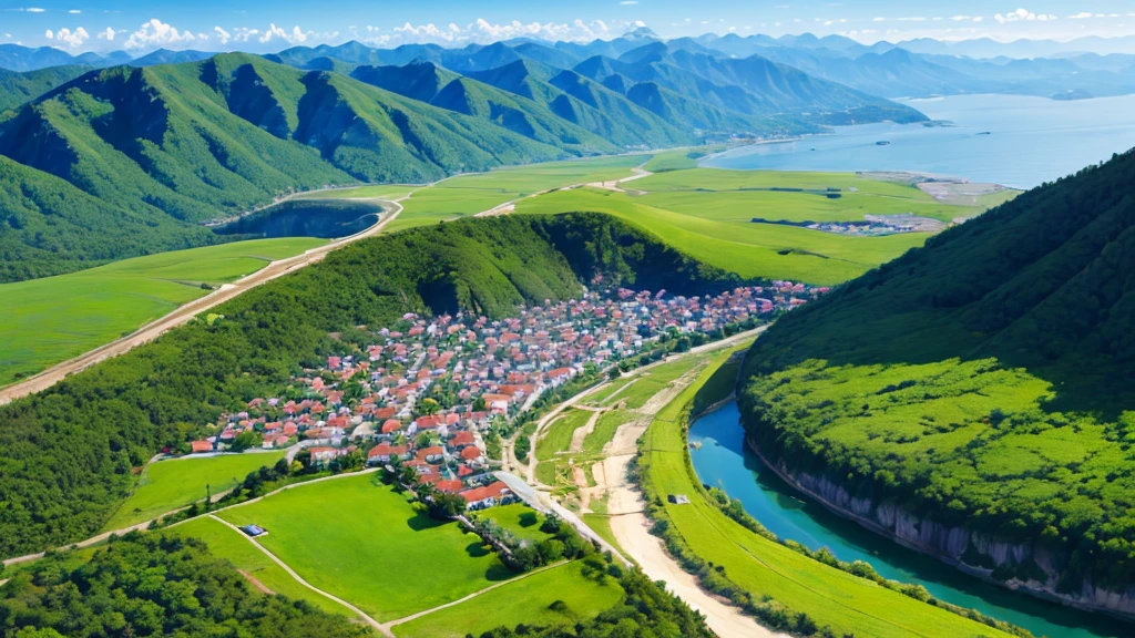 Mystical beauty of nature. Aerial view. 8K, true, There are many small houses
