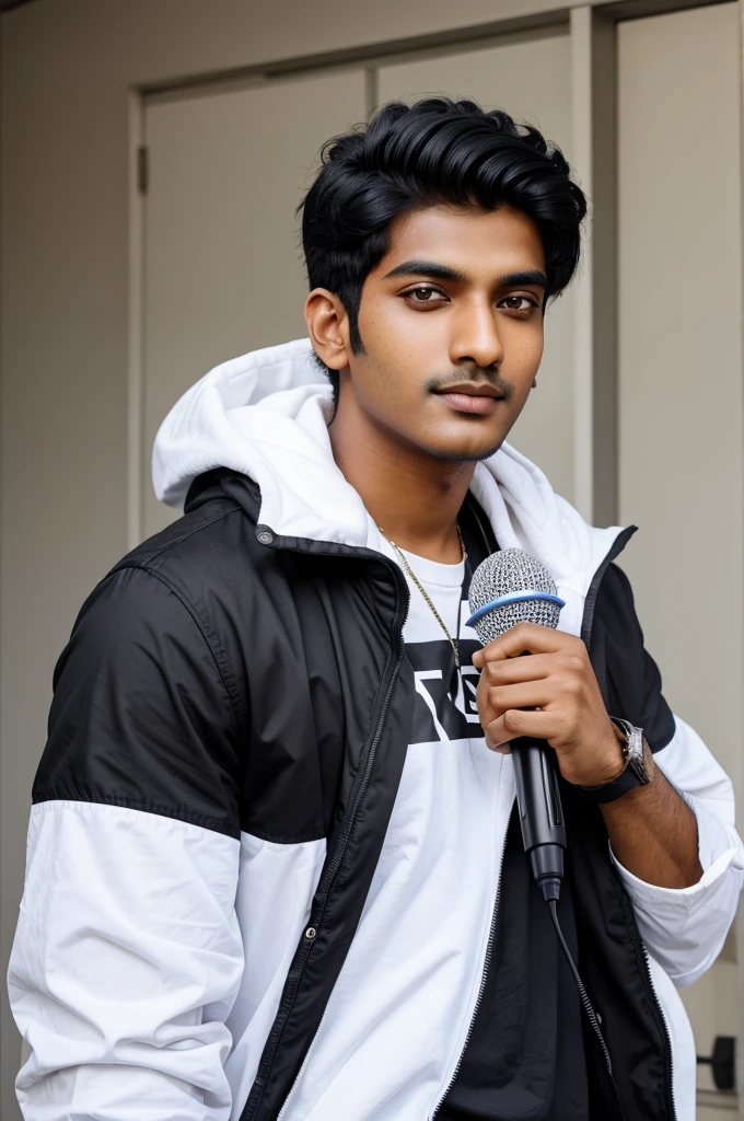 One Indian men he was a youtuber he have white and black skin mix he have have a big mic front image