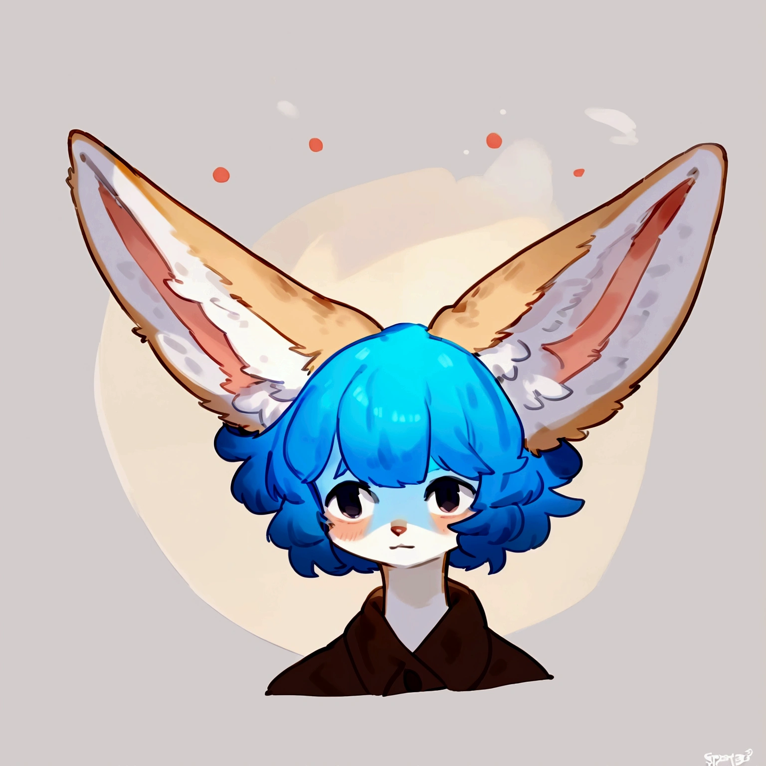 By bebebebebe, by spuydjeks, by buta99, by spikedmauler. a cute blue fennec fox female furry with wild puffy hair