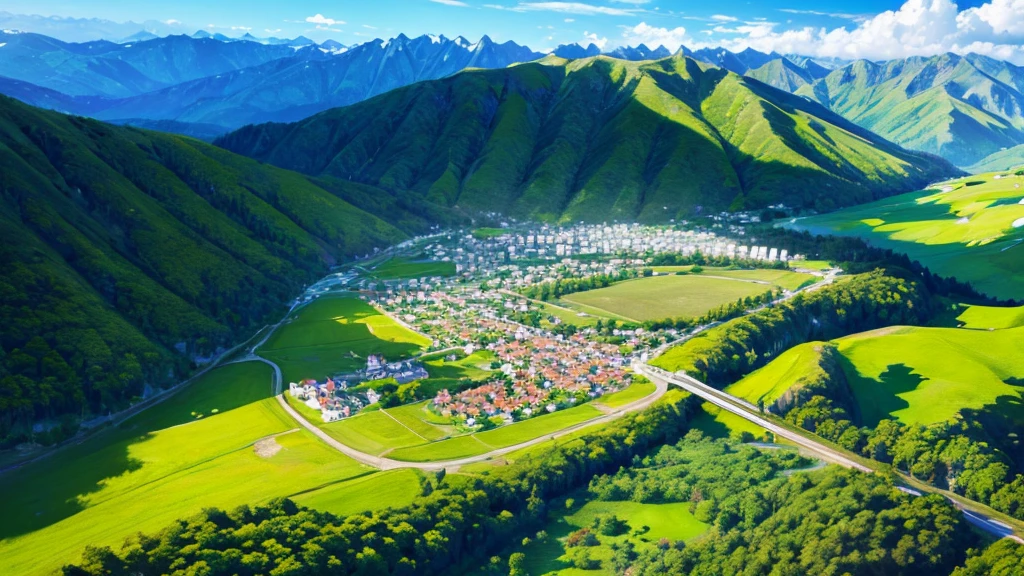 Mystical beauty of nature. Aerial view. 8K, true, There are many small houses