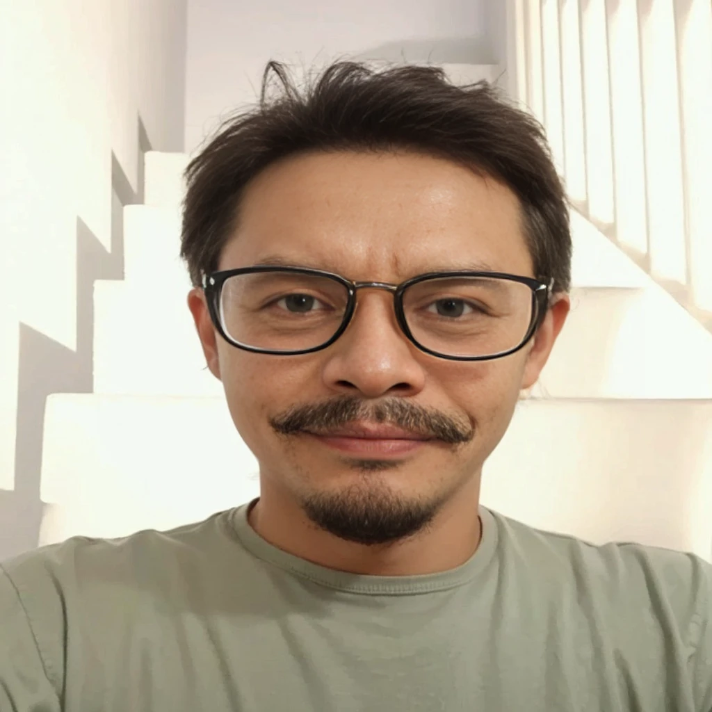 realistic caricature of an Indonesian man with glasses mustache and beard sitting on a cloud with a fish in his mouth cute cartoon character cartoon digital art super powers super hero comic character detail digital art cute digital art comic cartoon art style, comic character design