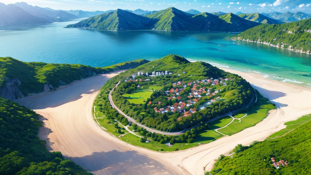 Mystical beauty of nature. Aerial view. 8K, true, There are many small houses
