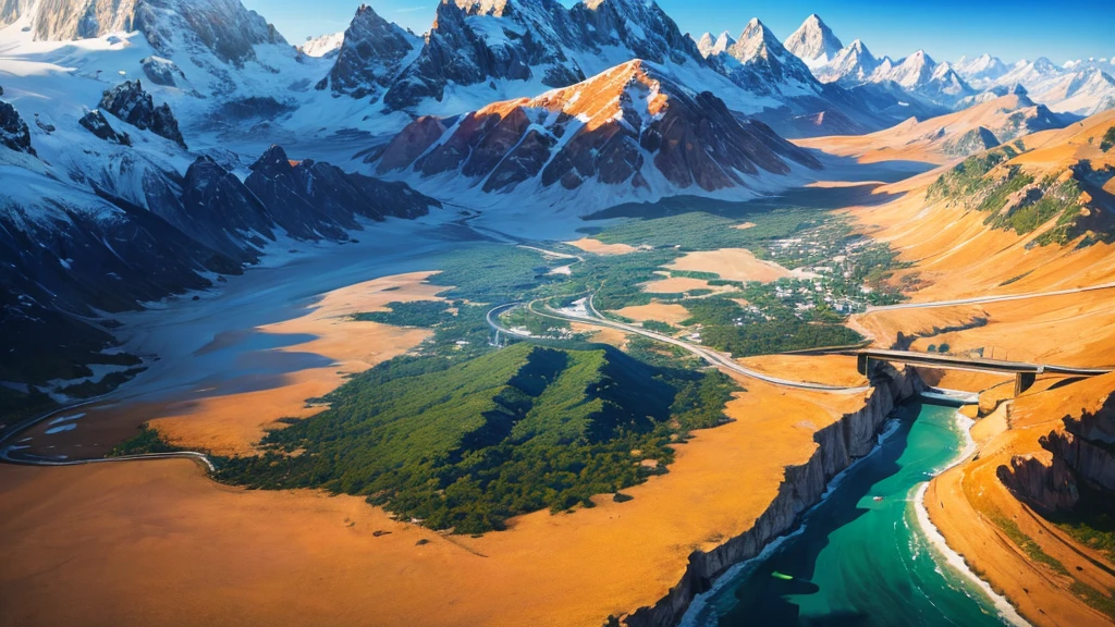 Mystical beauty of nature. Aerial view. 8K, true, There are many small houses