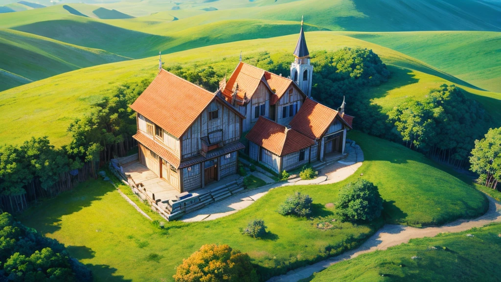 Mystical beauty of nature. Aerial view. 8K, true, There are many small houses