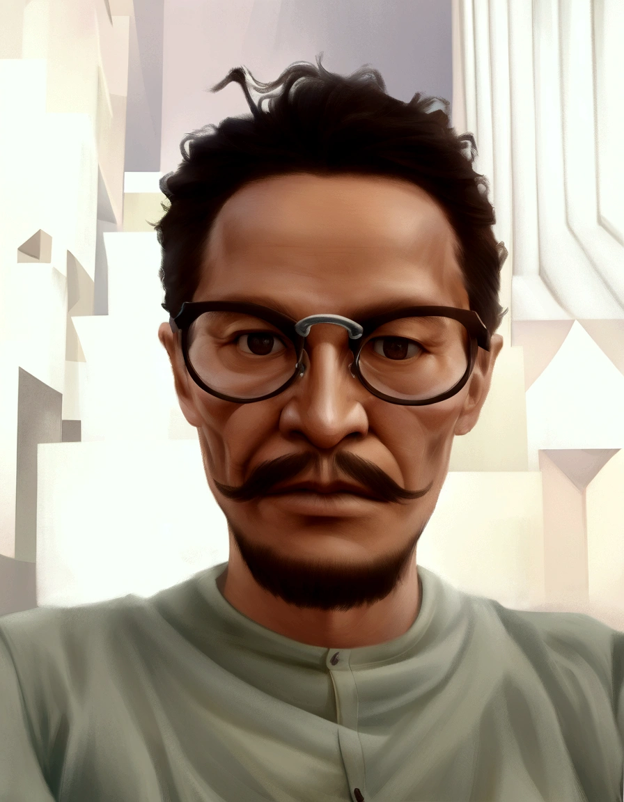 realistic caricature of an Indonesian man with glasses mustache and beard sitting on a cloud with a fish in his mouth cute cartoon character cartoon digital art super powers super hero comic character detail digital art cute digital art comic cartoon art style, comic character design