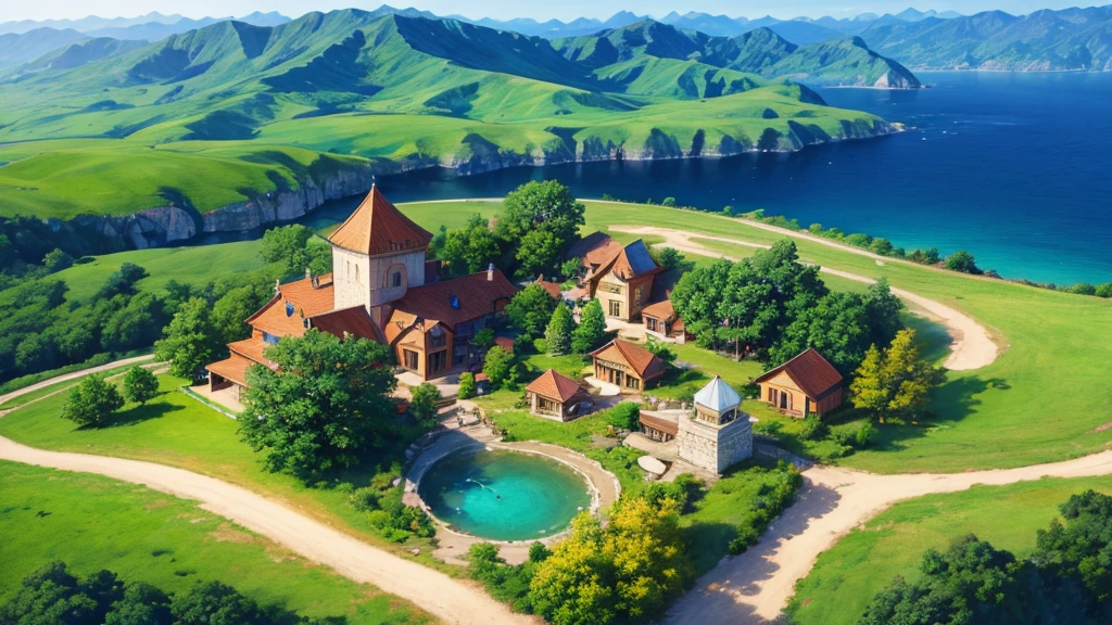 Mystical beauty of nature. Aerial view. 8K, true, There are many small houses