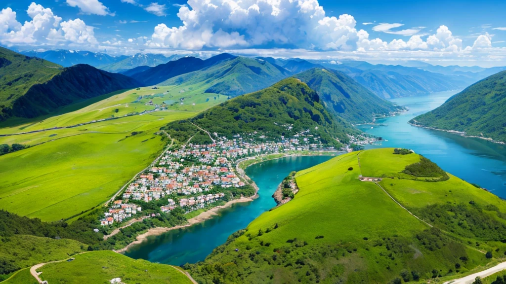 Mystical beauty of nature. Aerial view. 8K, true, There are many small houses