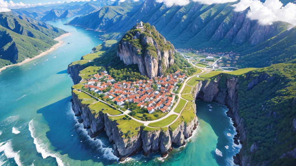 Mystical beauty of nature. Aerial view. 8K, true, There are many small houses