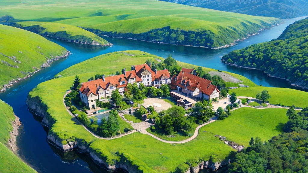 Mystical beauty of nature. Aerial view. 8K, true, There are many small houses