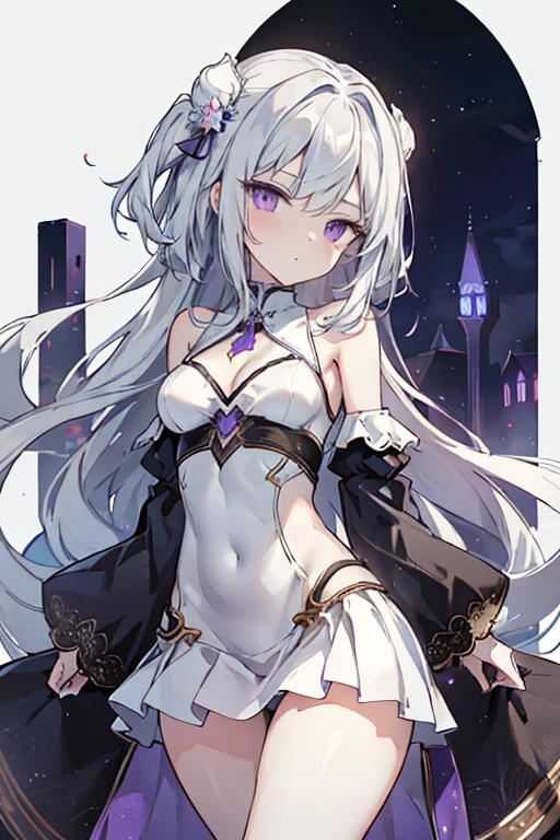 1girl, アニメ, cute girl, blank background, white background, fantasy, detailed fantasy dress with highlights, beautiful face, beautiful eyes, dark colors, black hair with multicolor streaks, red eye with different color pupil in eye, multicolor eye, medium breasts, slight cleavage, beautiful skin, cute, breast curtains, extremely delicate and beautiful, (beautiful detailed face:1.0), (detailed deep eyes), symmetrical breasts, deep eyes, shiny skin, portrait, slender waist, hips wider than shoulders, thighs, expressionless, young girl, luminous eyes, adorable，（Kpop idol）,（aegyo sal：1），（Platinum blonde hair：1），（（puffy eye）），Black panty，sexy posture，Superskirt, Ultra-high resolution，Black collar，slim figure, Abdominal y tattoo, womb tattoo，Tight-fitting leg ring，y tattoo on half-body，Bare skin, Armored hand，Hidden fingertips，Hand covered，Arm covered，Fist covered,{{beautiful detailed fingers}}, tufts of hair, moderate beautiful breast:1.0,(masterpiece:1.2), best quality, high-res, HDR, perfect face, intricate armor, delicate blue filigree, intricate filigree, red metalic parts, detailed part, dynamic pose, dynamic lights, cute face, neutral expression, shuimobysim, lotus, Hanfu, maxi skirt, dress conservatively 1girl, 独奏, long blue hair, standing, One lady,14years,((White hair) ,(Shiny purple bodysuit with microskirt),((Fantasy, Moon Night)), gradient_eyes,