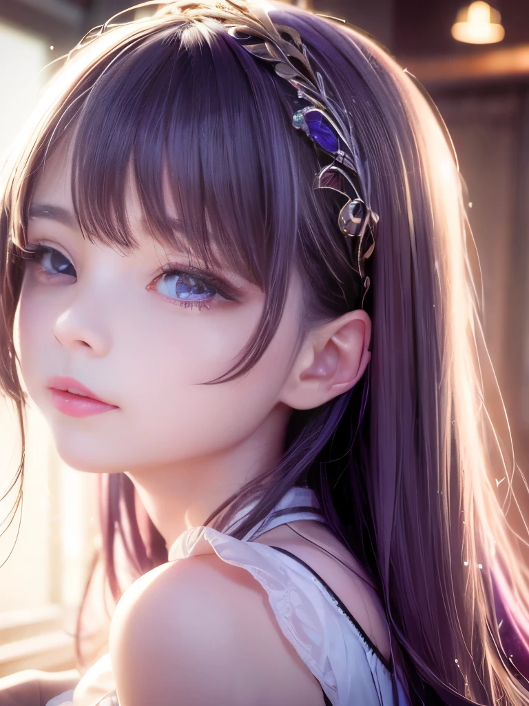(32k) 16K, 8K, Raw photo:1.5, Ultra high definition, Super detailed face, 美Shii描写, Small Mouth, ((Soft lips)), make, female々Shii, Purple Hair, (Purple Eyes,Amethyst Eyes), Amethyst Sparkle, High resolution, perfection. Portraiture. perfectionな身体. Half Body.
