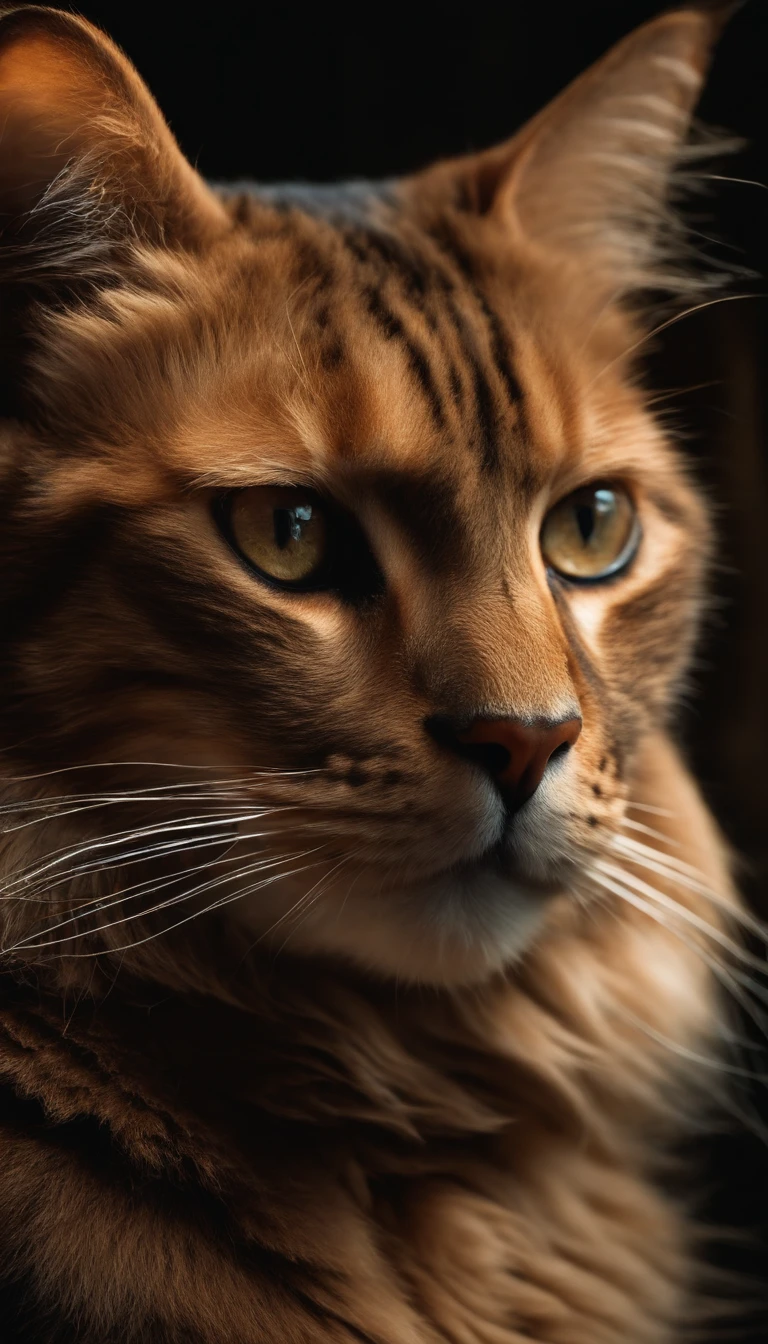 Majestic feline, piercing eyes, close-up shot, vintage film, regal posture, indoor setting, soft natural lighting, mysterious atmosphere
