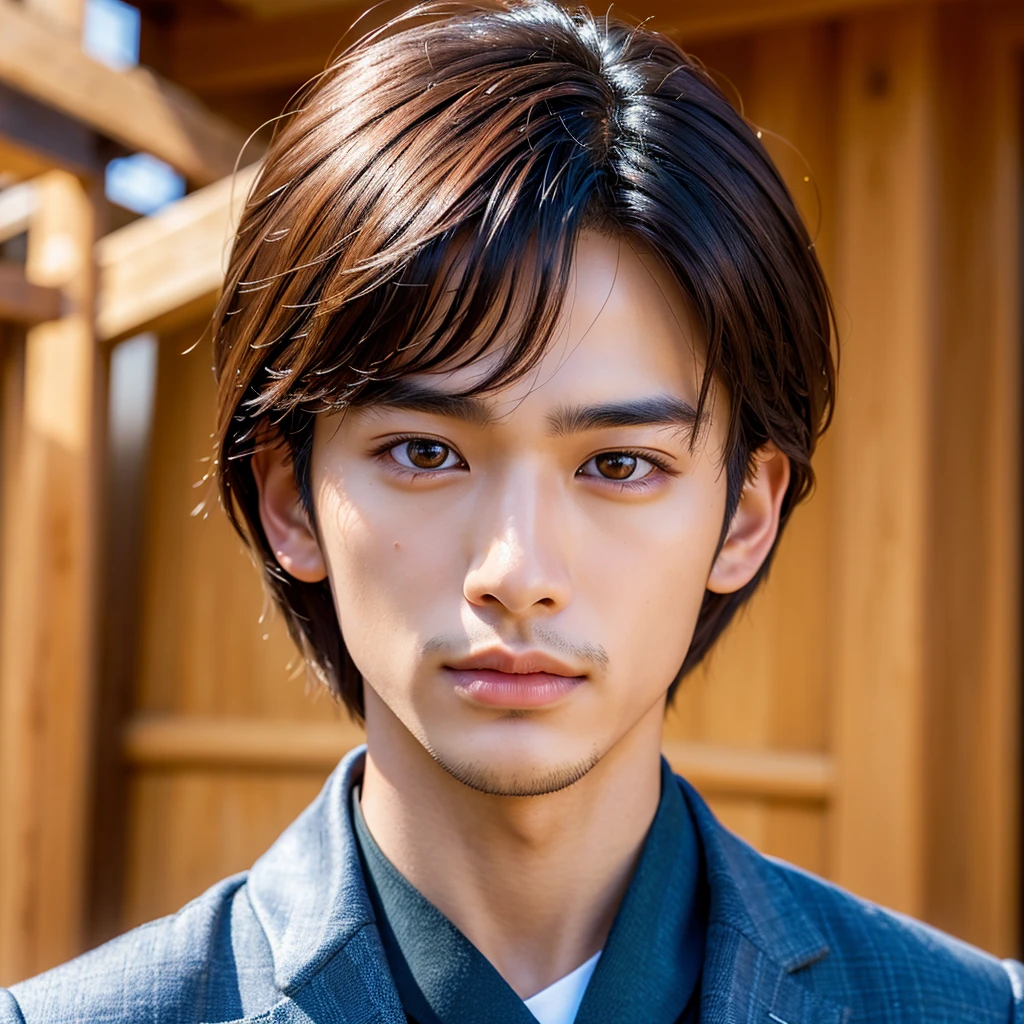 Highest quality, masterpiece, Ultra-high resolution, (Realistic: 1.4), skin, Iris, Detailed face,((1 Japanese male, 25 years old, good looking)),Kind expression,