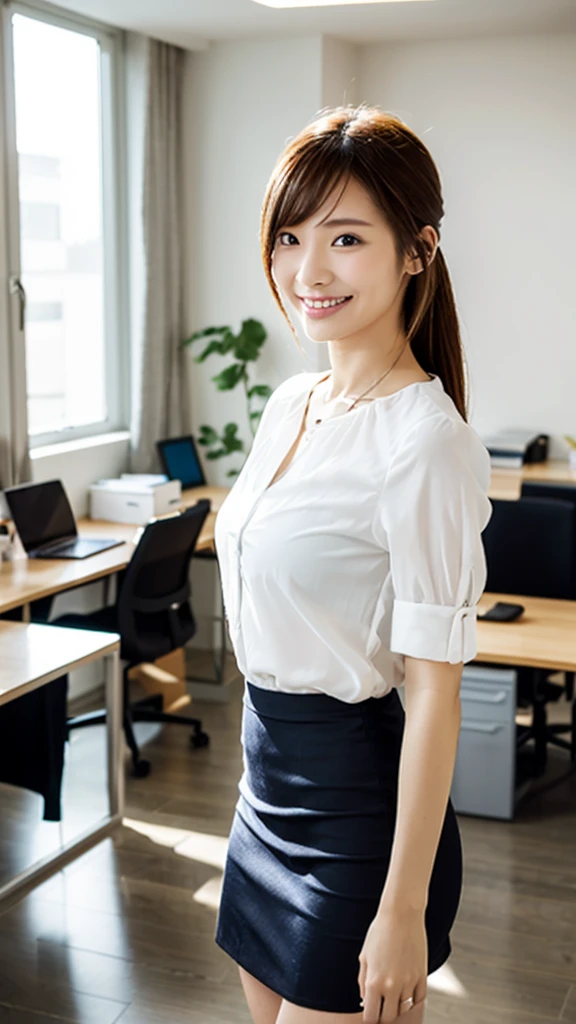 (Highest quality:1.5), (Real:1.4), (Ultra high definition:1.4), (1 Japanese skinny woman in her twenties), (skinny body), skinny face, (Plain blouse), (flare skirt), pumps, (skinny woman is standing in living room at home), (20's skinny woman is standing with blouse and flare skirt on office street), (front view of a skinny woman), office Street, (Close up of upper body), (smile), (Turn your body forward), (upright), (skinny), (skinny), (Very thin)