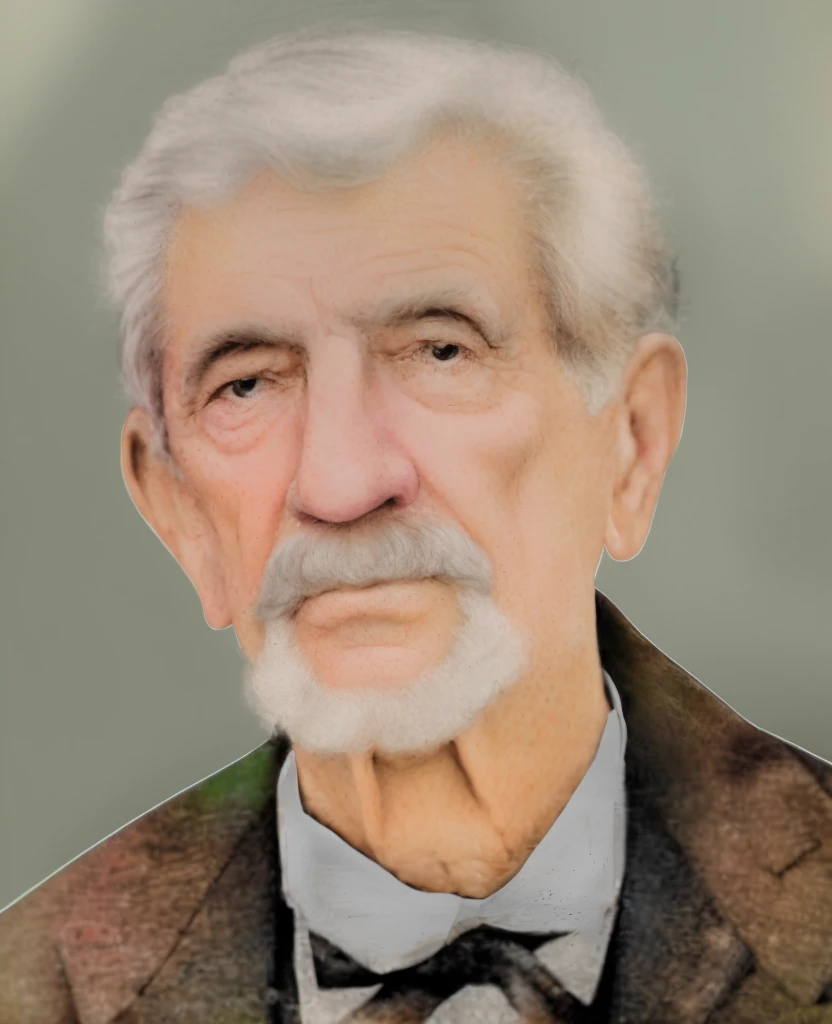 there is a digital painting of a man with a beard and bow tie, inspired by László Beszédes, a colorized photo, Senior 3D Rendering Artist, inspired by Karl Gerstner, portrait photo of an old man, inspired by Morris Kestelman, colorized portrait, detailed portrayal, oldman with mustach, Pablo Hurtado de Mendoza