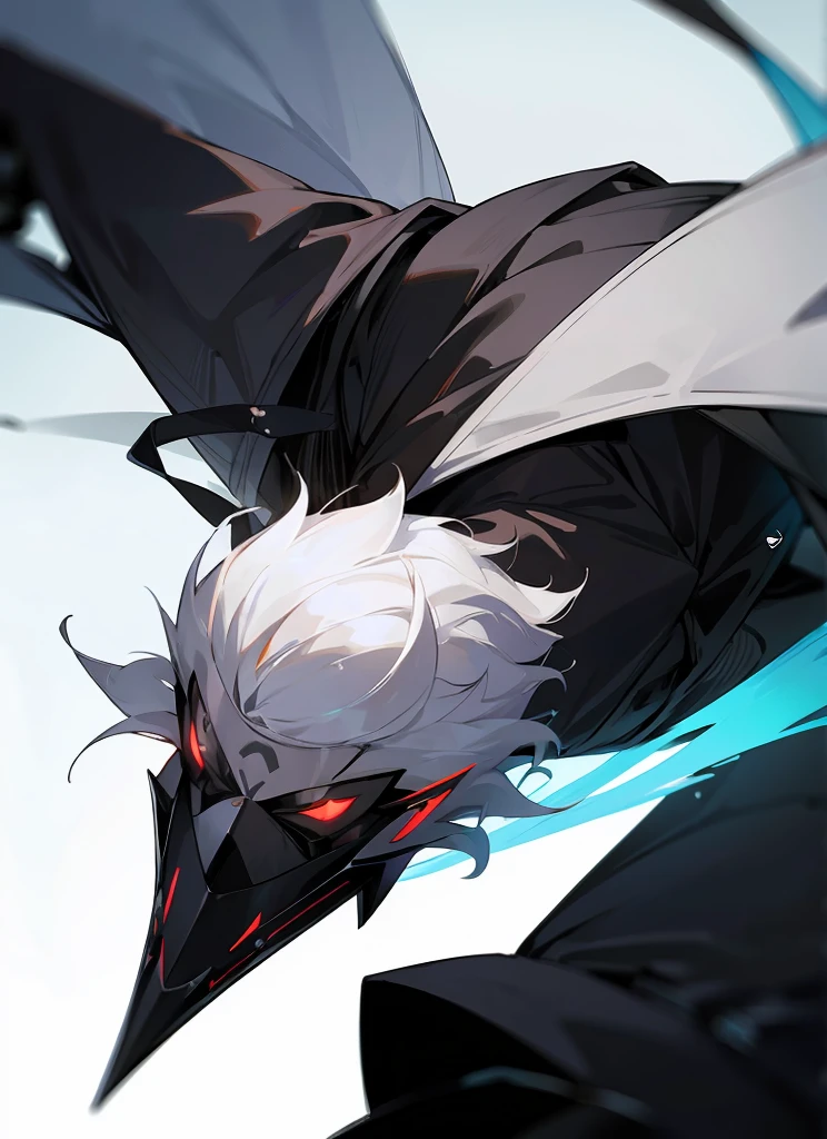 1 , handsome fashion hair,black hair highlight white hair, fanstasy, smile face, male ,fantasy, reaper, hunter with blackshortsword, villian face, short hair black armor , darkness wolrd, 21 yearold